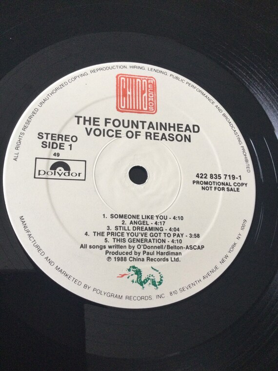 The Fountainhead Voice of Reason Stereo Vinyl LP 1988 China