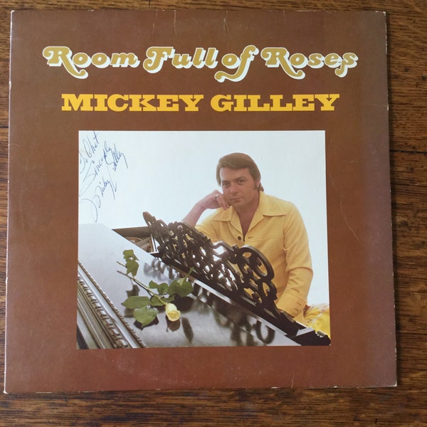 Mickey Gilley Room Full Of Roses Signed Stereo Vinyl LP 1974 Playboy Records PB-401