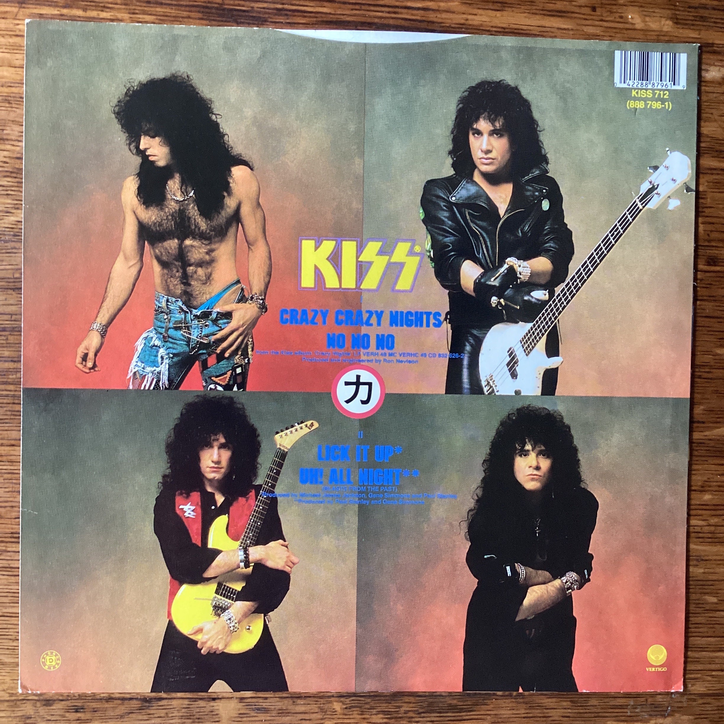 Kiss 12” 45 Rpm Single Crazy Crazy Nights +1 B/w Lick It up