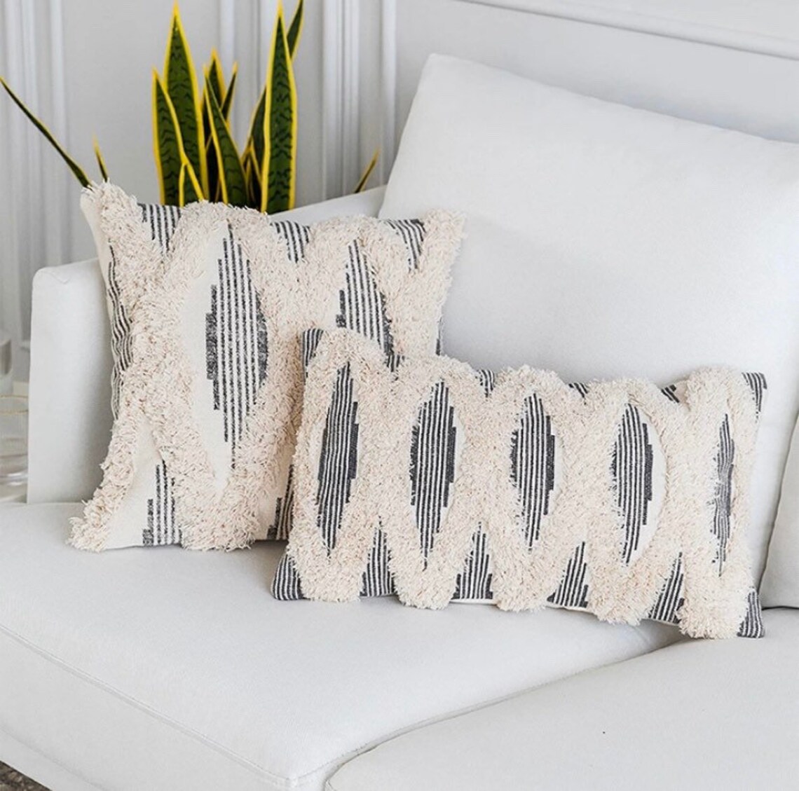 Tufted Macrame Cushion Cover Grey Zigzag Geometric Pattern Etsy UK