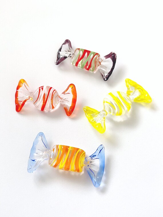 Art Glass Candy Blue Glass Sweets Three Murano Glass Ornaments Art