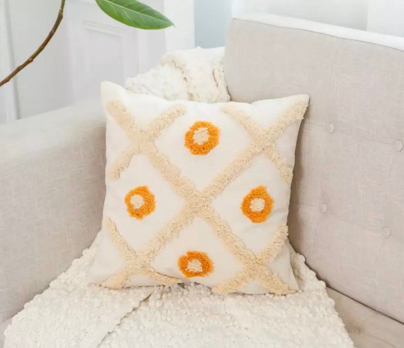 Tufted macrame cushion cover boho geometric pattern cushion | Etsy