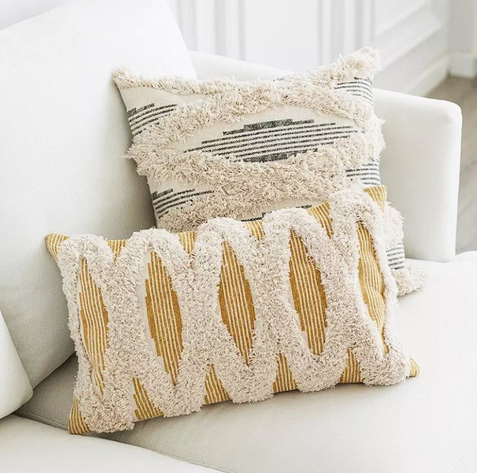 Tufted Macrame Cushion Cover Grey Zigzag Geometric Pattern Etsy UK