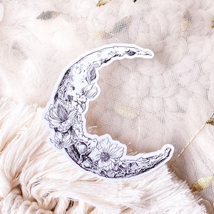 Celestial Floral Crescent Moon - Waterproof stickers, laptop stickers, window stickers, decal stickers