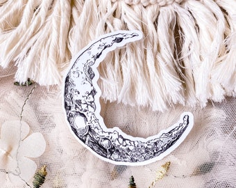 Floral Crescent Moon Sticker: Waterproof Celestial Art