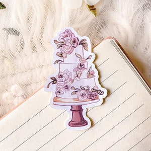 Sticker floral gâteau, sticker gâteau d'anniversaire, sticker gâteau joyeux anniversaire, sticker botanique pastel, sticker gâteau fleur rose