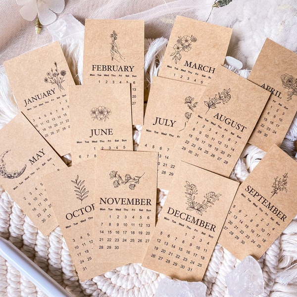 2024 Kalender Sticker Set, minimalistisch floral, Journal Kalender Sticker, Monatskalender Sticker, Kraft, botanischer Aufkleber