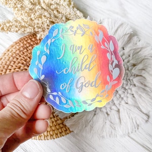 Soy un hijo de Dios / Pegatina de vinilo resistente a la intemperie de alta calidad holográfica del arco iris / pegatinas holográficas / pegatinas de colores