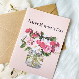 Happy Mother's Day Card - KAARTEN VAN GERECYCLED PAPIER, wenskaarten met bloemen, botanische bloemenvaaskaart, wenskaart voor moeder, kaart voor moeder