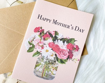 Happy Mother’s Day Card - RECYCLED PAPER CARDS, Floral Greeting Cards, Botanical Flower Vase card, Greeting card for mum, Card for Mom