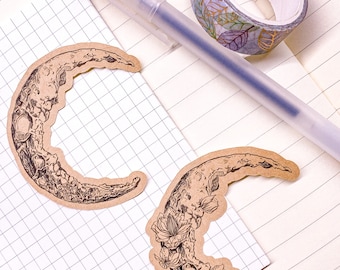 Floral Crescent Moon Sticker – Kraft Bullet Journal Sticker
