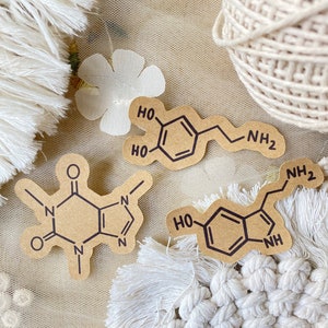 Autocollants de chimie - Autocollant dopamine, autocollant de sérotonine, autocollant de caféine, autocollant d’atomes, autocollants scientifiques, autocollants de formule chimique