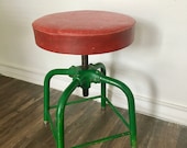 Vintage Koken Barbers Stool - 1950s - Industrial Stool, Adjustable Stool, Workbench, Architectural, Seating, Office, Man Cave, Studio Chair