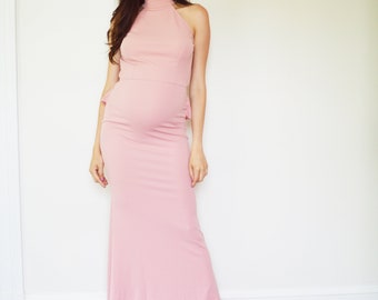 Maternity Long Denise Gown-Mauve