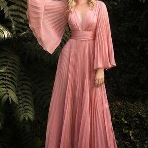 Beautiful Pleated Long sleeve Maxi dress Size-Blush