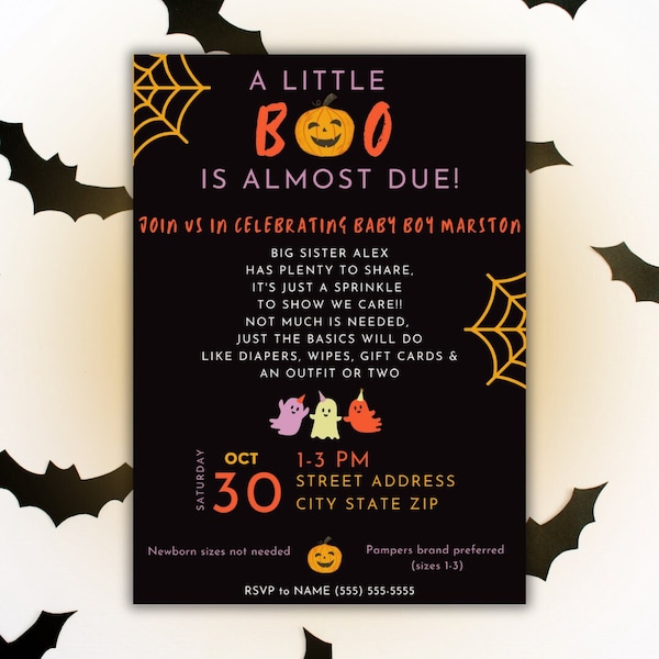 A Boo Is Due Halloween Baby Sprinkle, Fall Baby Sprinkle Invite, Baby Shower Digital Invitation, Printable, 4x6 size, Editable Invite