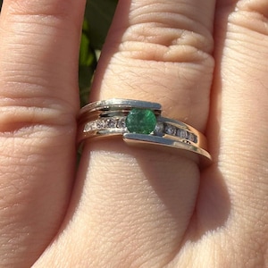 Vintage 14K gouden smaragdgroene diamanten ring - Amerikaanse maat 6.5