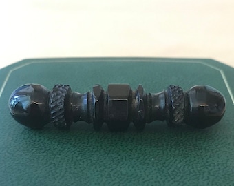 Vintage Carved Whitby Jet Brooch: Victorian Mourning Jewelry