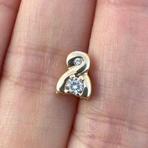 Vintage 14k Yellow Gold Cubic Zirconia Swirl Charm Pendant, Small Round CZ Charm, Fine Estate Jewelry, Real Genuine Gold