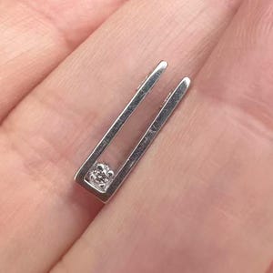 Vintage 10K White Gold Diamond Bar Pendant: Geometric Charm