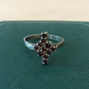 Victorian Bohemian Garnet Ring: Gold Over 900 Silver, Size 8