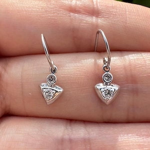 Vintage 14K White Gold Diamond Triangle Dangle Earrings: Estate Jewelry