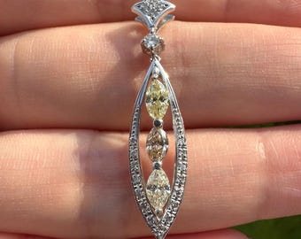 Vintage Platinum Art Deco Fancy Yellow and White Diamond Marquise Drop Pendant - Fine Estate Jewelry