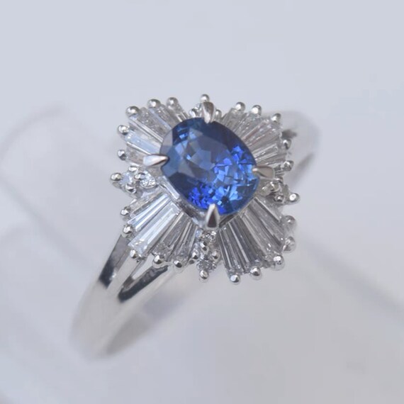 Platinum PT900 1.35ctw Blue Sapphire and Baguette… - image 4