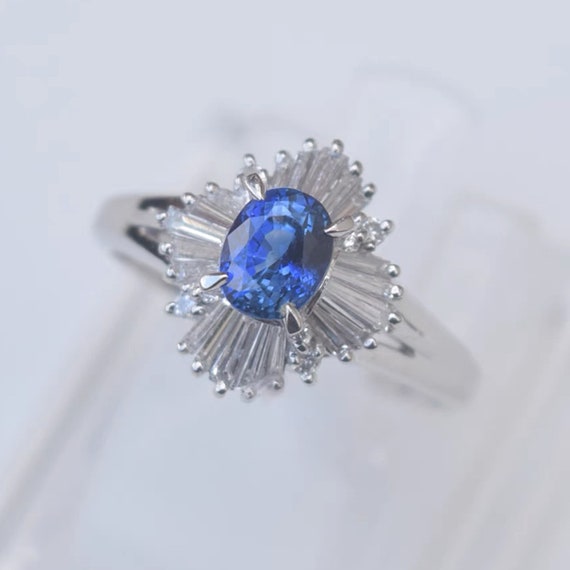 Platinum PT900 1.35ctw Blue Sapphire and Baguette… - image 3