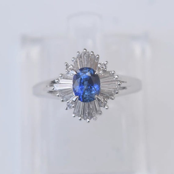 Platinum PT900 1.35ctw Blue Sapphire and Baguette… - image 5