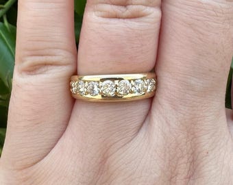Anillo de boda vintage de oro de 18 quilates con diamante natural de 1,02 ct: Media eternidad, talla 6,25