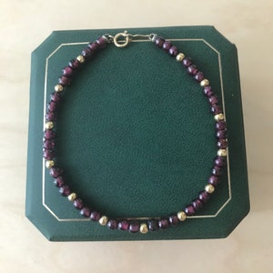 Vintage 14K Gold Rhodolite Garnet Beaded Bracelet