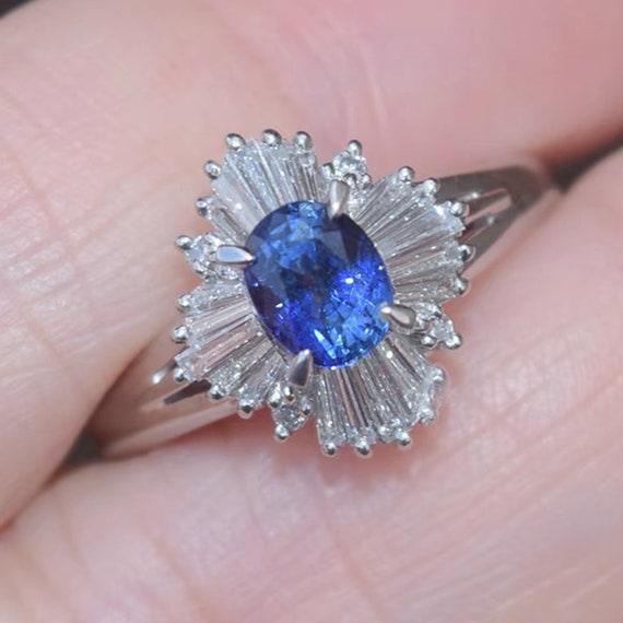 Platinum PT900 1.35ctw Blue Sapphire and Baguette… - image 2