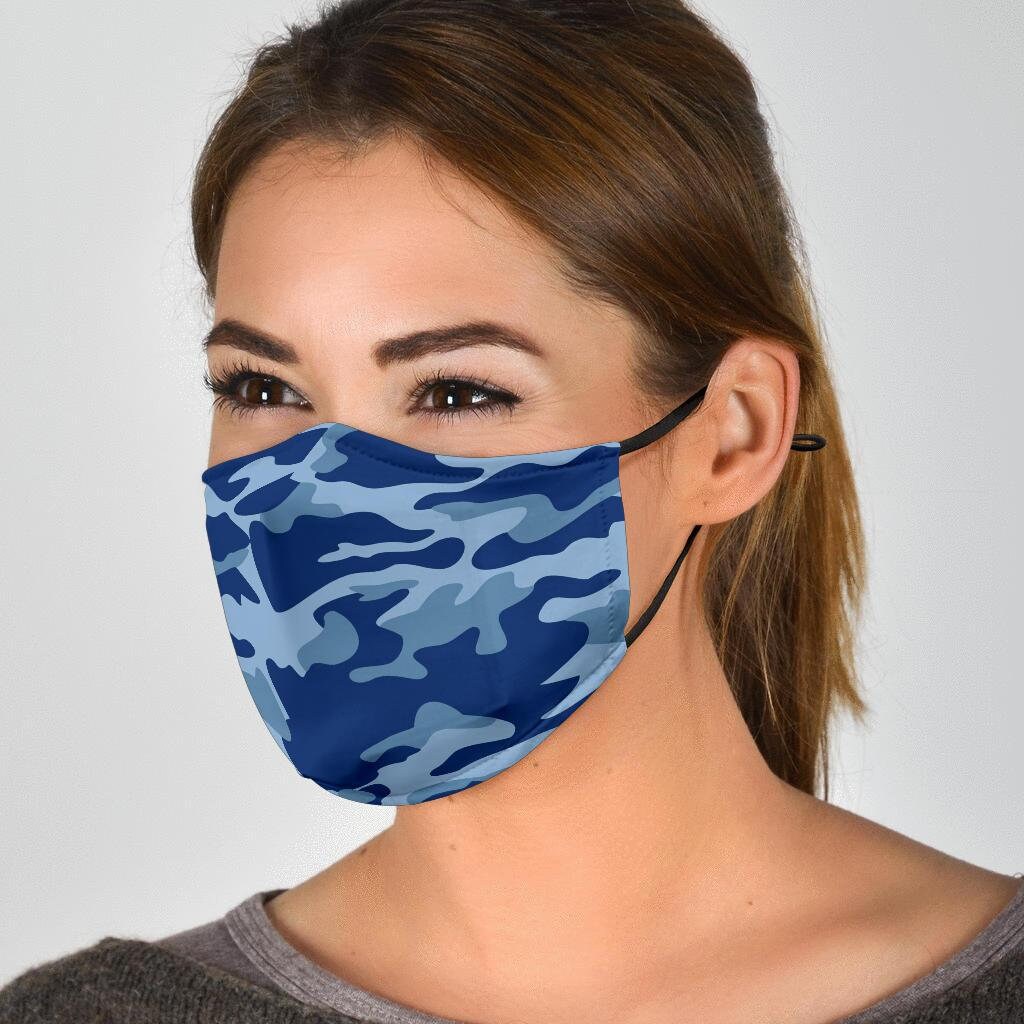 Blue Camo Face Mask with Filters Blue Camouflage Face Mask Etsy