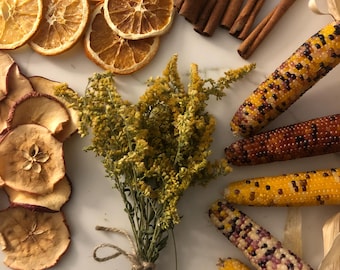 Fall Harvest Box/ Mini Indian Corn/ Apples/ Golden Rod/ Oranges/ Cinnamon