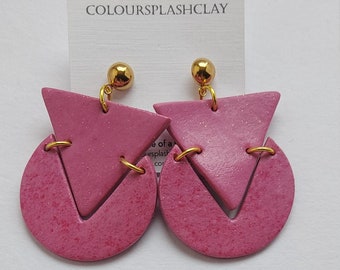 Pink Geometric Statement earrings | Polymer Clay Earrings | Handmade | Gift for her| One Of a Kind  Earrings
