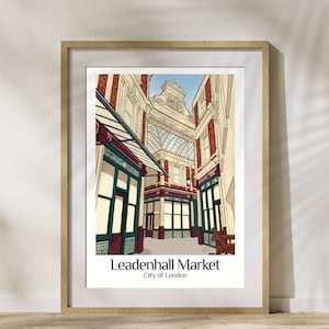 Impressão do mercado de Leadenhall/Arte de parede de Londres/Arte da cidade de Londres Presente Cartaz de viagem desenhado à mão