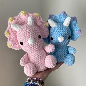 Crochet Triceratops Plushie, Crochet Pink Lemonade Triceratops Plushie, Crochet Blue and Purple Triceratops Plushie