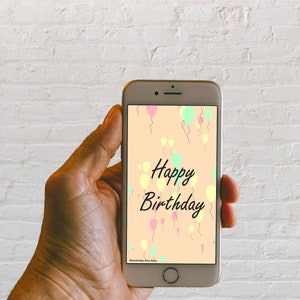 Animé eCard Simple Pastel Balloons Happy Birthday Wishes| Envoyer à Mobile et e-mail en ligne| Salutation électronique mignonne de carte d’anniversaire