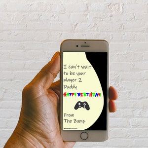 Animado eCard feliz cumpleaños deseos de la protuberancia / video gaming papá para ser / de unborn Baby / mientras está embarazada de la esposa novia