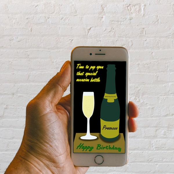 Animated eCard Prosecco Happy Birthday Wishes Drinking Wine|Send To Mobile And Email Online|Cute Electronic Birthday Card Greeting