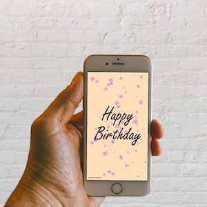 Animation eCard Simple Pastel Flowers Voeux Joyeux Anniversaire| Envoyer à Mobile et e-mail en ligne| Salutation électronique mignonne de carte d’anniversaire