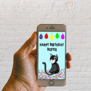 Geanimeerde eCard Happy Birthday Wensen voor Bestie Bestfriend| Online verzenden naar mobiel en e-mail| Leuke Cat Elektronische Verjaardagskaart Groet