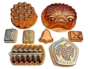 Lot of 8 - Aluminum Copper-Colored Jell-O Molds Bundt Cake Pans Shell Wear-Ever