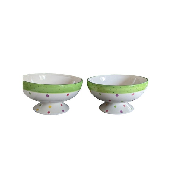 2 Prima Donna Whimsical Polka Dot Serving Dishes Green Bowl Debbie Taylor-Kerman