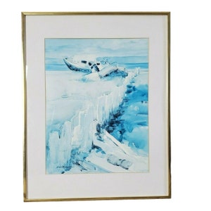 Noel Thomas Watercolor Stormy Weather Ships Framed Limited Edition Print Signed