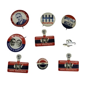 1964 Johnson, Humphrey, Muskie, Lyndon Johnson LBJ Campaign Pin Back Button Lot