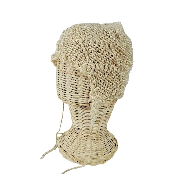 Vintage/Antique Handmade CROCHET BABY BONNET lace… - image 1