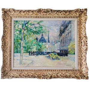 Luigi Corbellini Cityscape Oil Painting, Signed, Gold Vintage Frame 28&quot; x 34&quot;