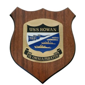 USS Rowan 782 Painted Metal on Wood Navy Plaque, Destroyer, Korean War, Vietnam